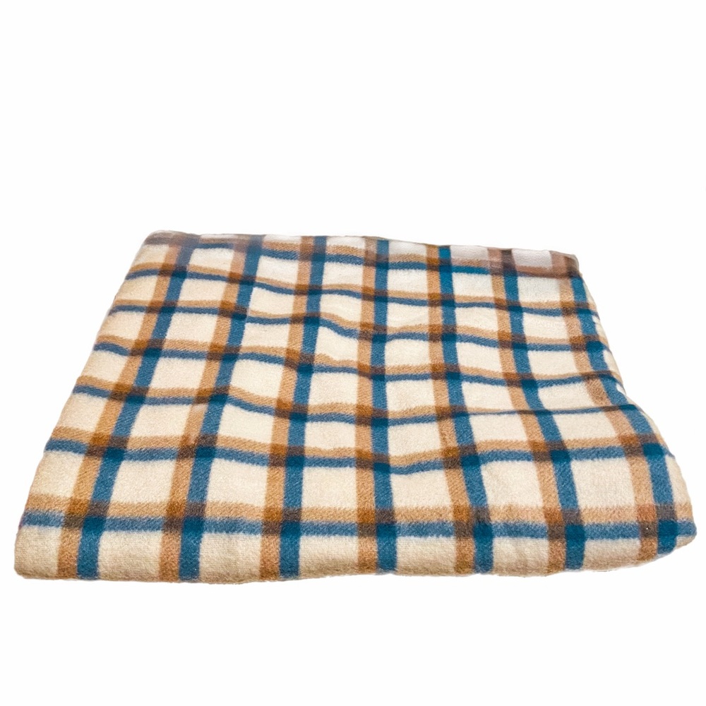 NWOT Soft Plaid Pet Blanket in Blue, Brown, and Ivory